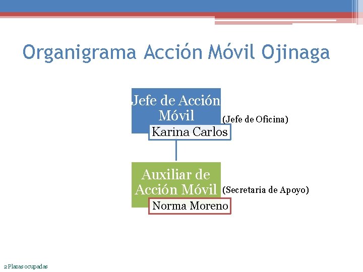 Organigrama Acción Móvil Ojinaga Jefe de Acción Móvil (Jefe de Oficina) Karina Carlos Auxiliar