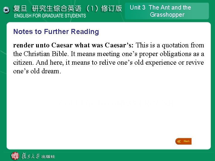 Unit 3 The Ant and the Grasshopper Notes to Further Reading render unto Caesar Unit 3 The Ant and the Grasshopper Notes to Further Reading render unto Caesar