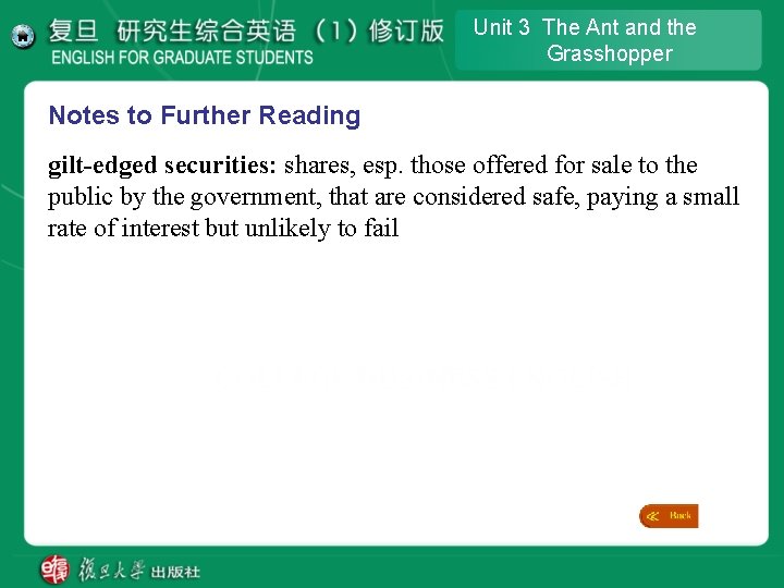 Unit 3 The Ant and the Grasshopper Notes to Further Reading gilt-edged securities: shares, Unit 3 The Ant and the Grasshopper Notes to Further Reading gilt-edged securities: shares,