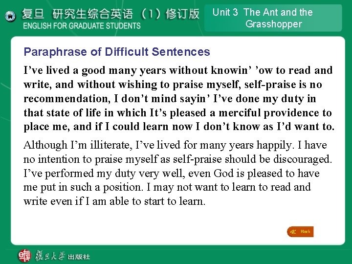 Unit 3 The Ant and the Grasshopper Paraphrase of Difficult Sentences I’ve lived a Unit 3 The Ant and the Grasshopper Paraphrase of Difficult Sentences I’ve lived a