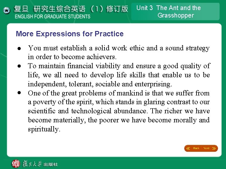 Unit 3 The Ant and the Grasshopper More Expressions for Practice l l l Unit 3 The Ant and the Grasshopper More Expressions for Practice l l l