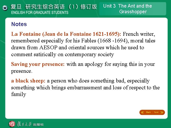 Unit 3 The Ant and the Grasshopper Notes La Fontaine (Jean de la Fontaine Unit 3 The Ant and the Grasshopper Notes La Fontaine (Jean de la Fontaine