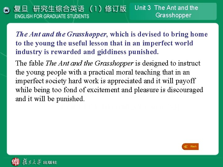 Unit 3 The Ant and the Grasshopper, which is devised to bring home to Unit 3 The Ant and the Grasshopper, which is devised to bring home to