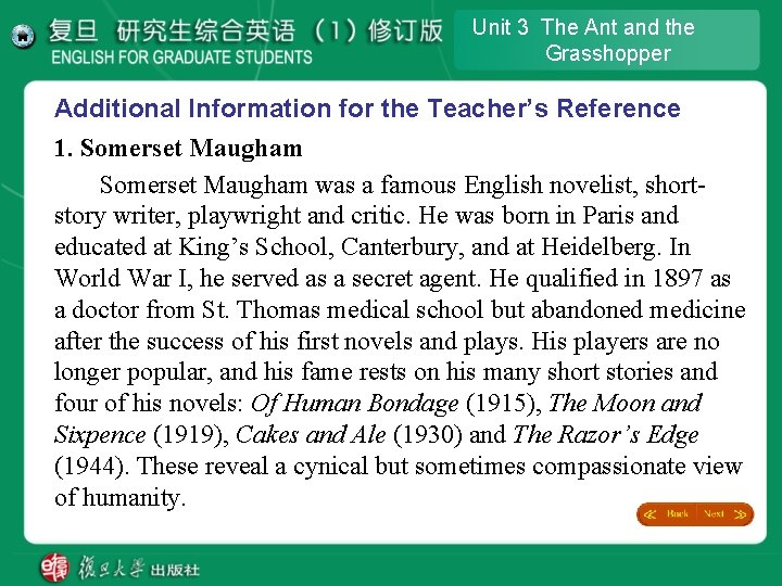 Unit 3 The Ant and the Grasshopper Additional lnformation for the Teacher’s Reference 1. Unit 3 The Ant and the Grasshopper Additional lnformation for the Teacher’s Reference 1.