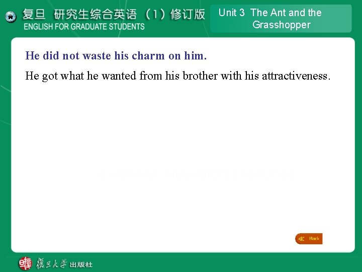 Unit 3 The Ant and the Grasshopper He did not waste his charm on Unit 3 The Ant and the Grasshopper He did not waste his charm on