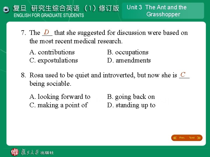Unit 3 The Ant and the Grasshopper D that she suggested for discussion were Unit 3 The Ant and the Grasshopper D that she suggested for discussion were