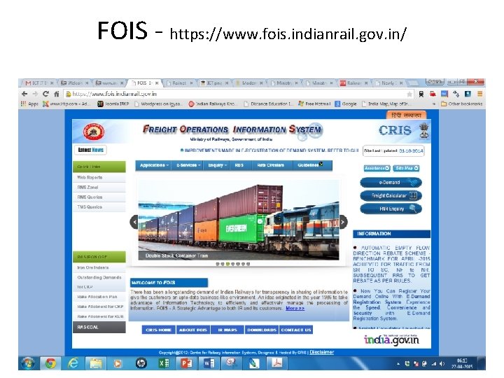 FOIS ‐ https: //www. fois. indianrail. gov. in/ 