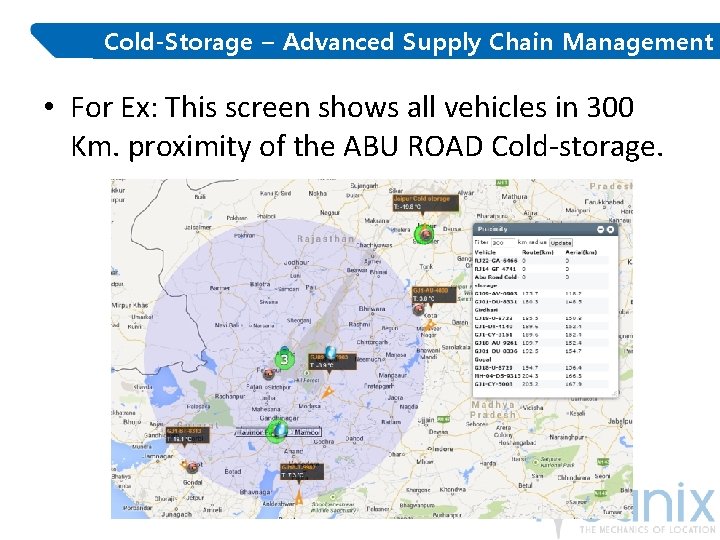 Cold-Storage – Advanced Supply Chain Management • For Ex: This screen shows all vehicles