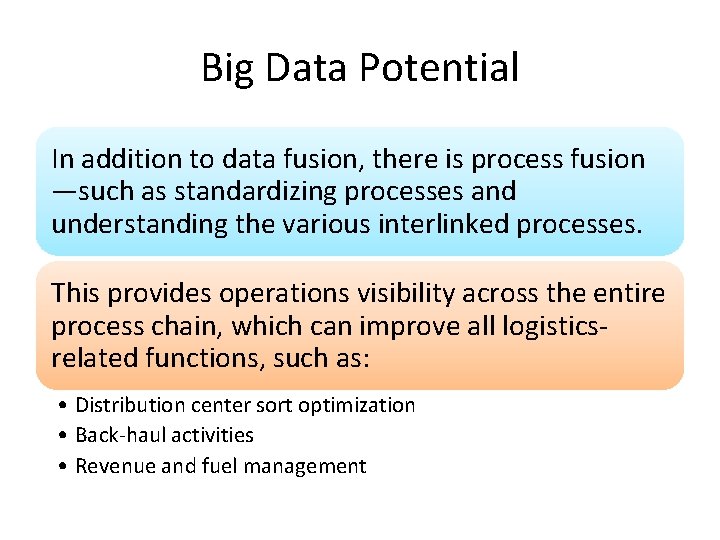 Big Data Potential In addition to data fusion, there is process fusion —such as