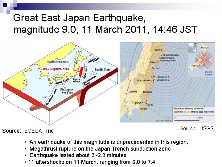 Great East Japan Earthquake, magnitude 9. 0, 11 March 2011, 14: 46 JST Source: