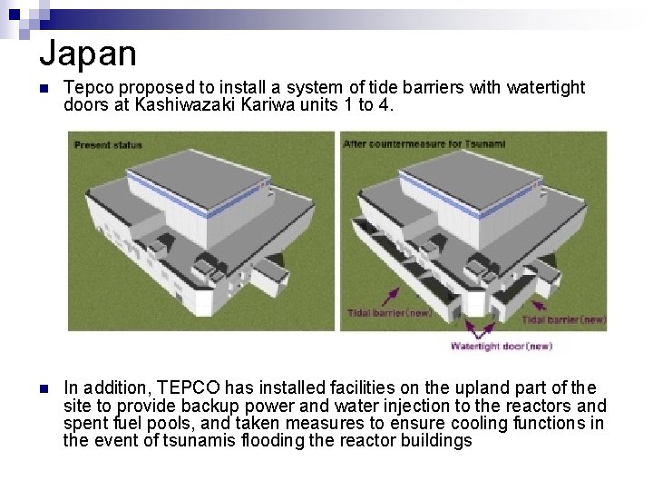 Japan n Tepco proposed to install a system of tide barriers with watertight doors