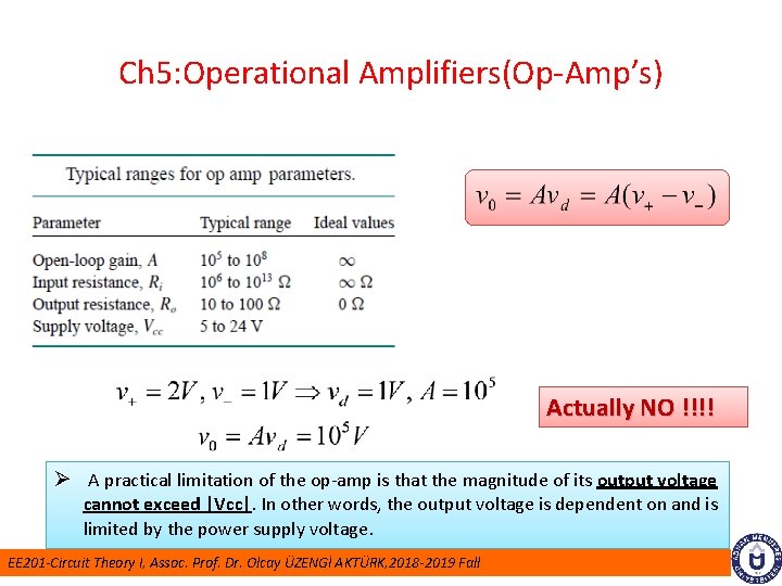 Ch 5: Operational Amplifiers(Op-Amp’s) Actually NO !!!! Ø A practical limitation of the op-amp