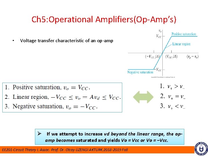 Ch 5: Operational Amplifiers(Op-Amp’s) • Voltage transfer characteristic of an op-amp Ø If we