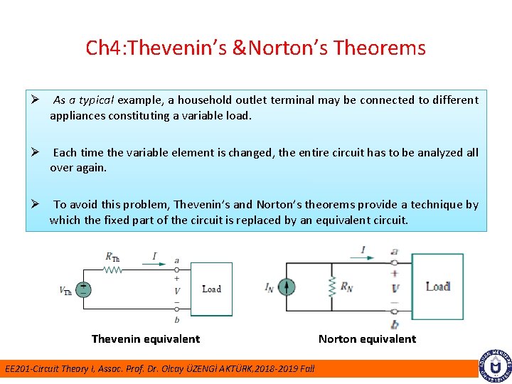 Ch 4: Thevenin’s &Norton’s Theorems Ø As a typical example, a household outlet terminal