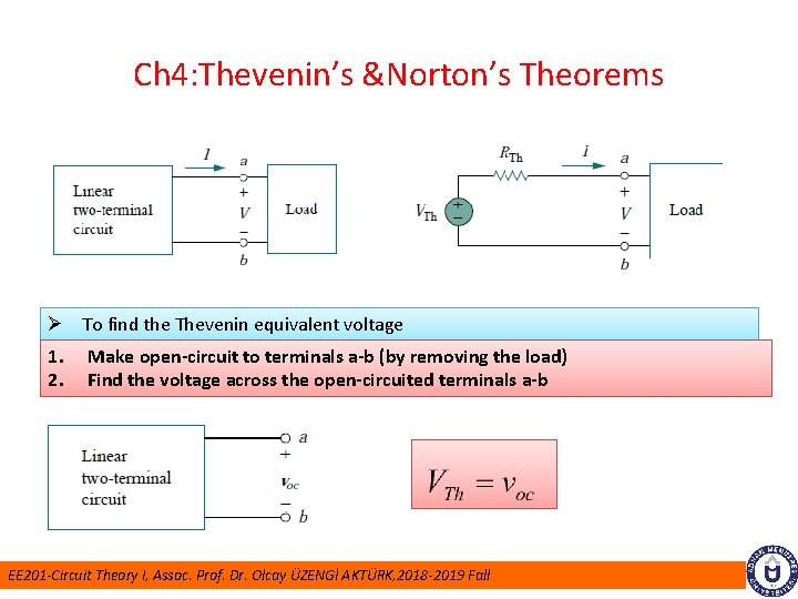 Ch 4: Thevenin’s &Norton’s Theorems Ø To find the Thevenin equivalent voltage 1. 2.