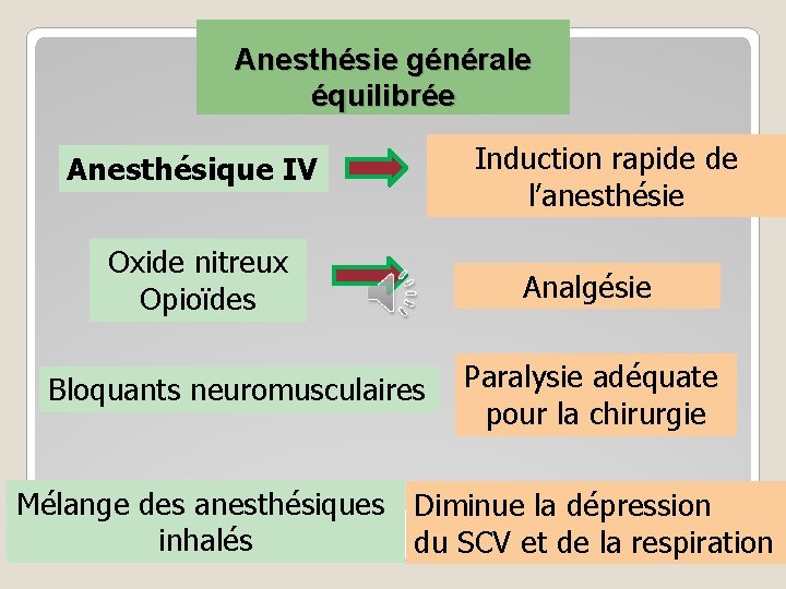 Anesthésie générale équilibrée Anesthésique IV Oxide nitreux Opioïdes Bloquants neuromusculaires Induction rapide de l’anesthésie