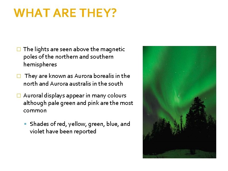 WHAT ARE THEY? � The lights are seen above the magnetic poles of the
