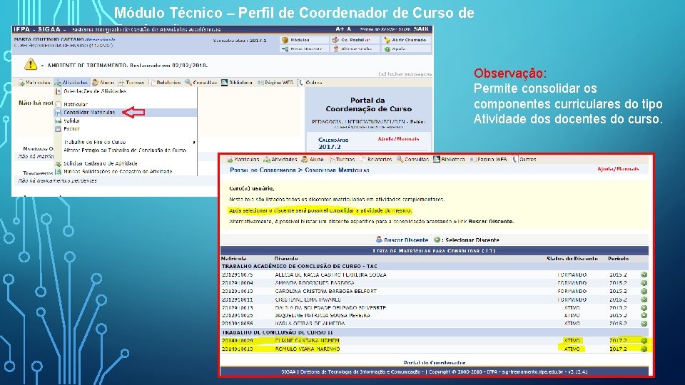 Módulo Técnico – Perfil de Coordenador de Curso de Graduação Observação: Permite consolidar os