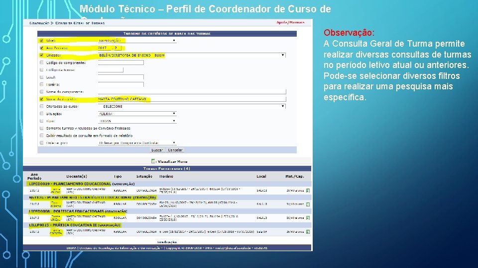 Módulo Técnico – Perfil de Coordenador de Curso de Graduação Observação: A Consulta Geral