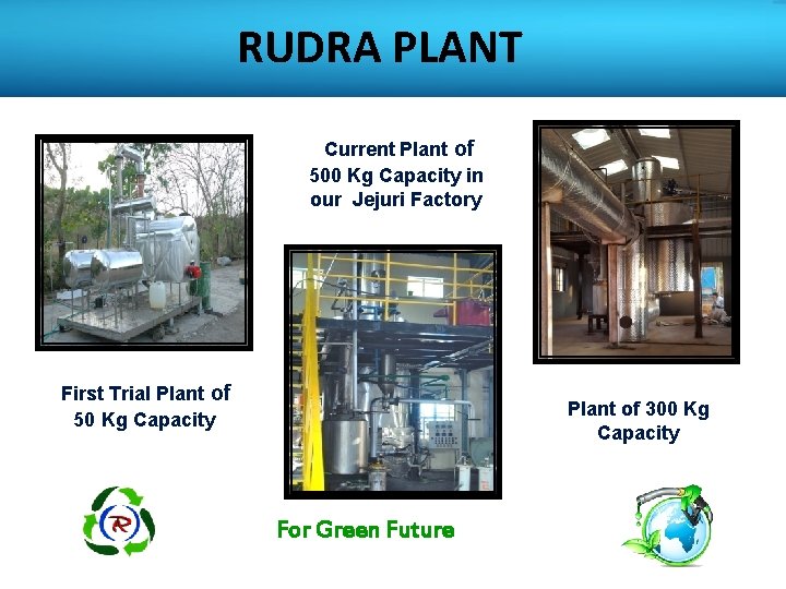 RUDRA PLANT Current Plant of 500 Kg Capacity in our Jejuri Factory First Trial