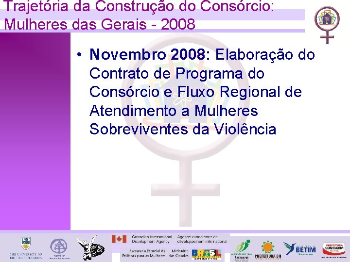 Trajetória da Construção do Consórcio: Mulheres das Gerais - 2008 • Novembro 2008: Elaboração