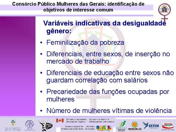 Consórcio Público Mulheres das Gerais: identificação de objetivos de interesse comum Variáveis indicativas da