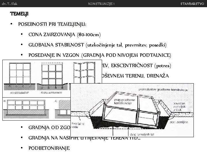 dr. T. Slak KONSTRUKCIJE 1 TEMELJI • POSEBNOSTI PRI TEMELJENJU: • CONA ZMRZOVANJA (80