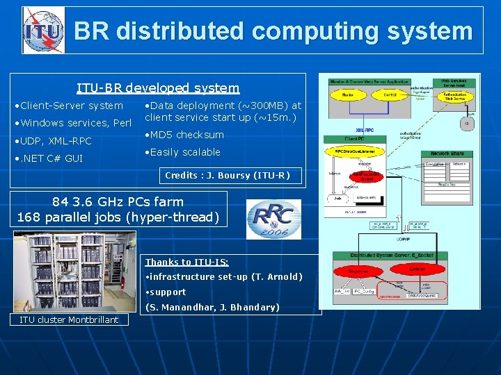 BR distributed computing system ITU-BR developed system • Client-Server system • Windows services, Perl