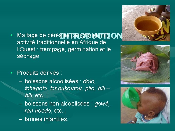  • Maltage de céréales (sorgho et mil), INTRODUCTION activité traditionnelle en Afrique de