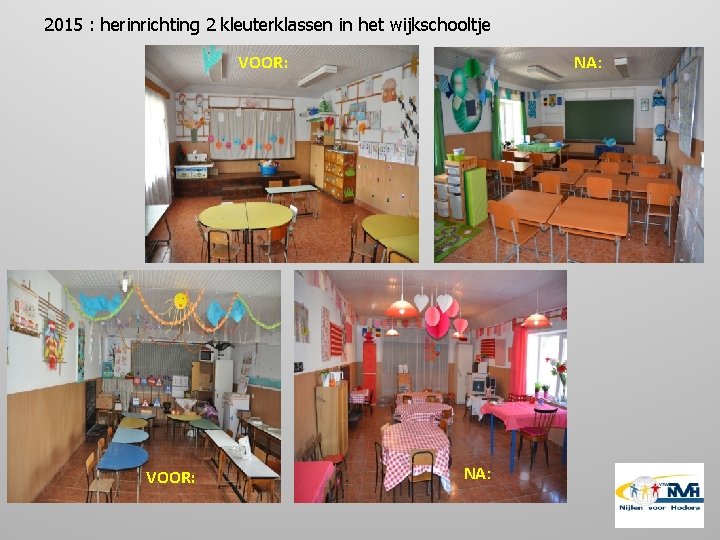 2015 : herinrichting 2 kleuterklassen in het wijkschooltje VOOR: NA: 