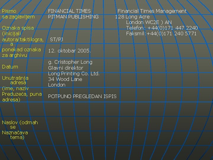 Pismo sa zaglavljem FINANCIAL TIMES PITMAN PUBLISHING Financial Times Management 128 Long Acre London