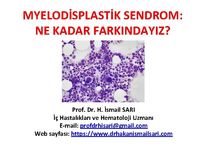 MYELODİSPLASTİK SENDROM: NE KADAR FARKINDAYIZ? Prof. Dr. H. İsmail SARI İç Hastalıkları ve Hematoloji