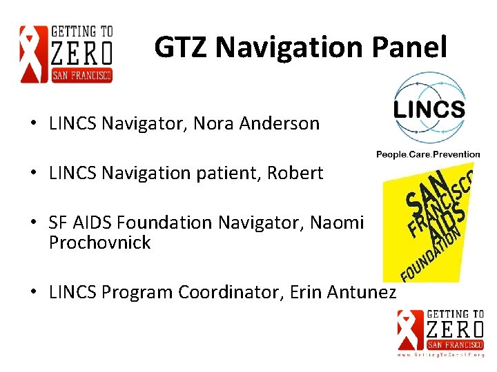 GTZ Navigation Panel • LINCS Navigator, Nora Anderson • LINCS Navigation patient, Robert •