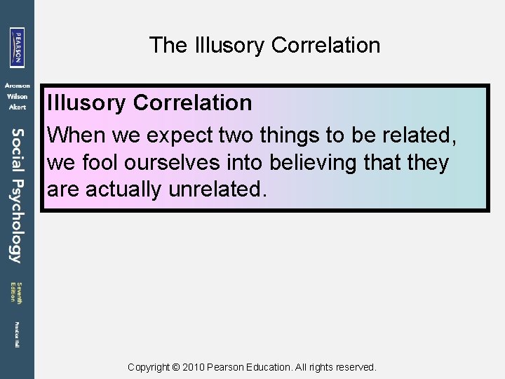 The Illusory Correlation When we expect two things to be related, we fool ourselves