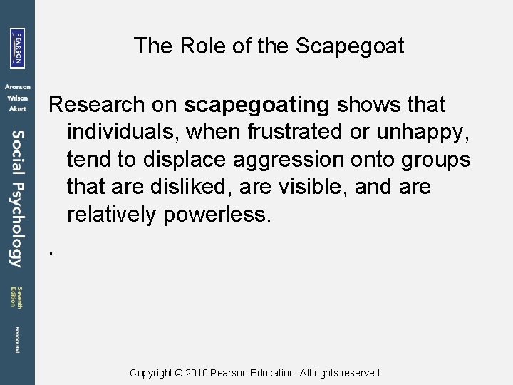 The Role of the Scapegoat Research on scapegoating shows that individuals, when frustrated or