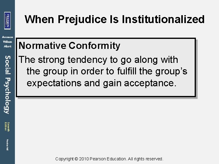 When Prejudice Is Institutionalized Normative Conformity The strong tendency to go along with the