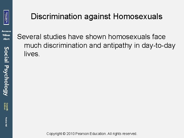 Discrimination against Homosexuals Several studies have shown homosexuals face much discrimination and antipathy in