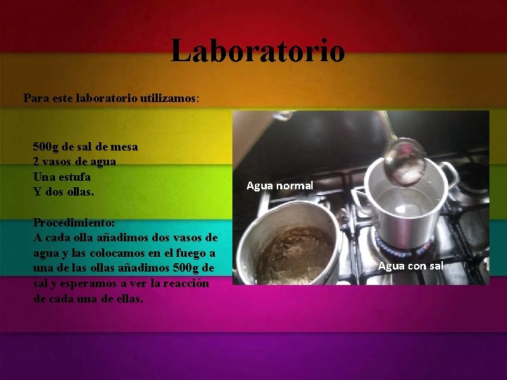 Laboratorio Para este laboratorio utilizamos: 500 g de sal de mesa 2 vasos de Laboratorio Para este laboratorio utilizamos: 500 g de sal de mesa 2 vasos de