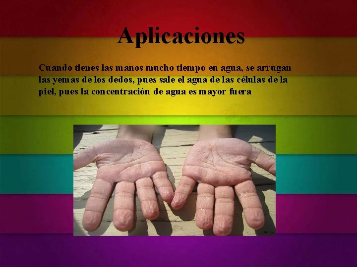 Aplicaciones Cuando tienes las manos mucho tiempo en agua, se arrugan. de las células Aplicaciones Cuando tienes las manos mucho tiempo en agua, se arrugan. de las células
