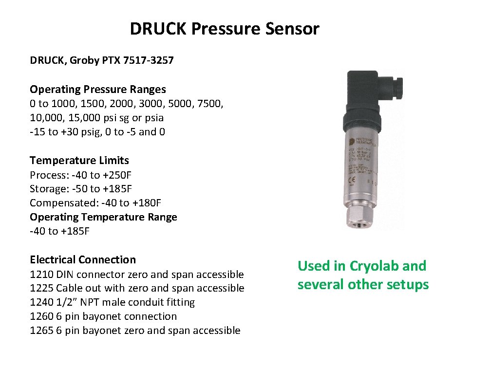 DRUCK Pressure Sensor DRUCK, Groby PTX 7517 -3257 Operating Pressure Ranges 0 to 1000,