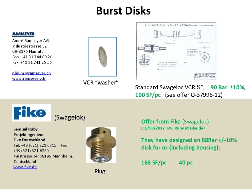 Burst Disks André Ramseyer AG Industriestrasse 32 CH-3175 Flamatt Fon +41 31 744 00