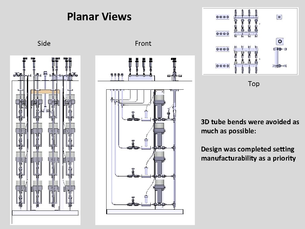 Planar Views Side Front Top 3 D tube bends were avoided as much as