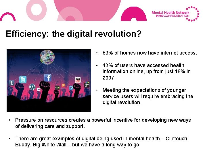 Efficiency: the digital revolution? • 83% of homes now have internet access. • 43%