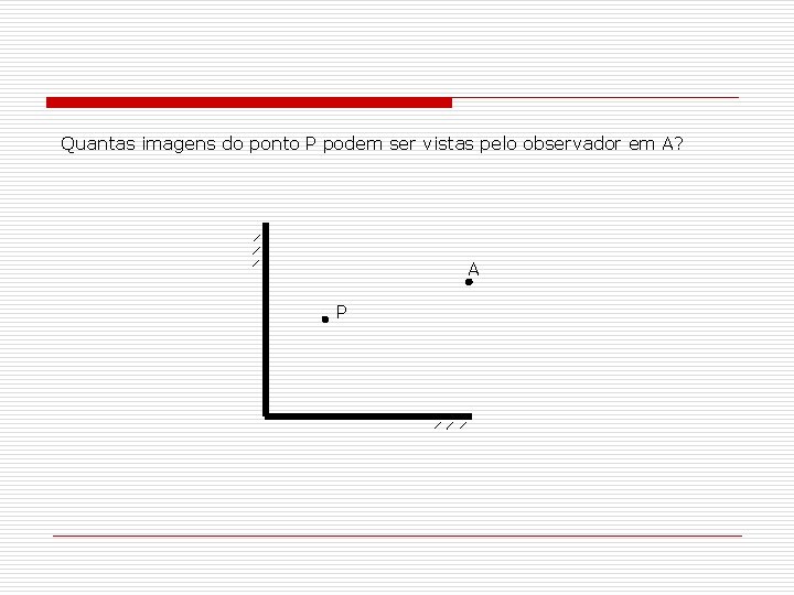 Quantas imagens do ponto P podem ser vistas pelo observador em A? A P Quantas imagens do ponto P podem ser vistas pelo observador em A? A P