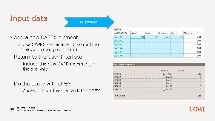Input data › Add a new CAPEX element › Use CAPEX 2 – rename