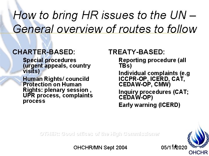 How to bring HR issues to the UN – General overview of routes to