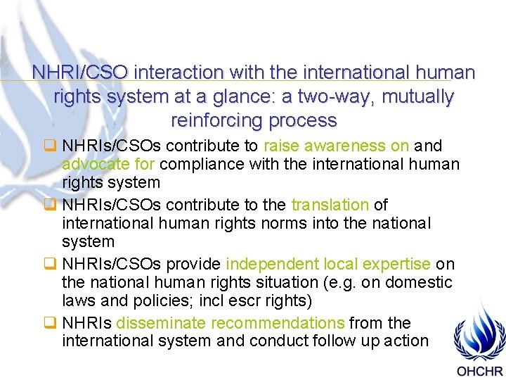 NHRI/CSO interaction with the international human rights system at a glance: a two-way, mutually