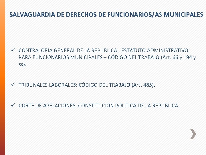 SALVAGUARDIA DE DERECHOS DE FUNCIONARIOS/AS MUNICIPALES ü CONTRALORÍA GENERAL DE LA REPÚBLICA: ESTATUTO ADMINISTRATIVO