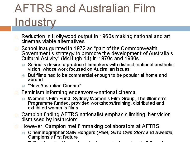 AFTRS and Australian Film Industry Reduction in Hollywood output in 1960 s making national