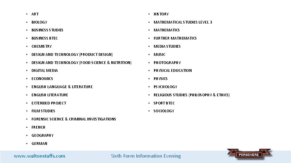  • ART • HISTORY • BIOLOGY • MATHEMATICAL STUDIES LEVEL 3 • BUSINESS